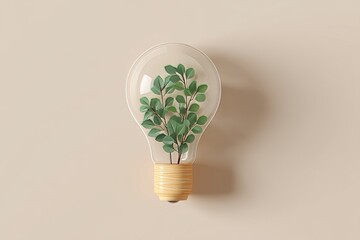 A bulb symbolizing eco green energy features leaves against a pink backdrop