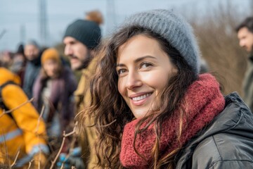 A diverse group of young volunteers takes pleasure in participating in outdoor charitable activities, such as cleaning up trash and separating waste