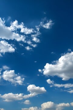 The background is a vertical image of a blue sky with white clouds that is beautiful