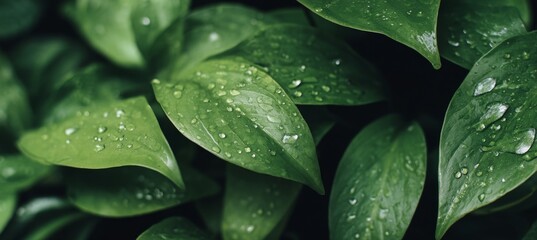 Fototapeta premium Leaves of green from nature with a background of raindrops