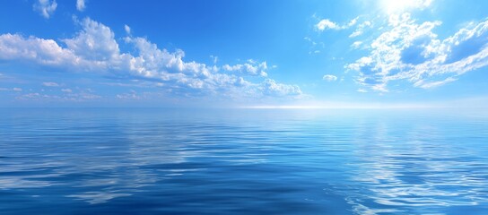 Fototapeta premium A breathtaking seascape featuring a tropical beach with a vast horizon, where the sky and sea converge in perfect harmony