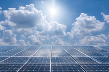 The concept of clean energy is represented by a solar panel set against a backdrop of blue sky and sunset, symbolizing an electric alternative powered by nature
