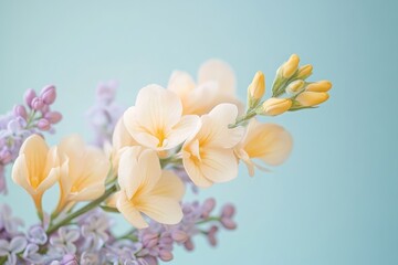 Obraz premium Delicate pastel flowers in soft light, close-up view.