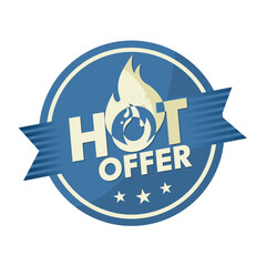 Hot Offer – round sticker in vintage style blue and beige – vector illustration