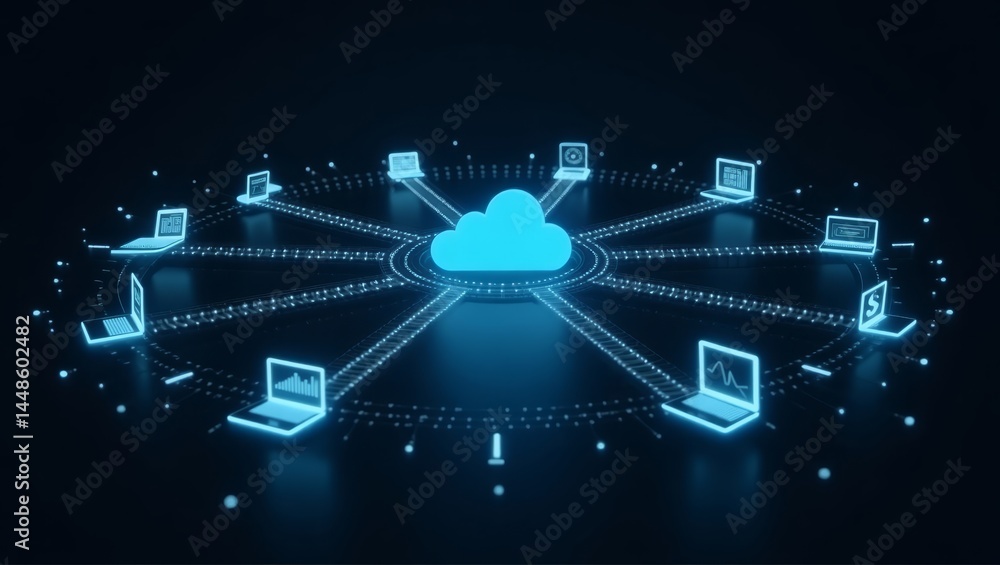 Poster futuristic dashboard concept for cloud integration — perfect for advertising secure tech platforms o