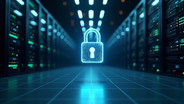 Futuristic tech background showing server security system — great for VPN promotions and cloud safety themes