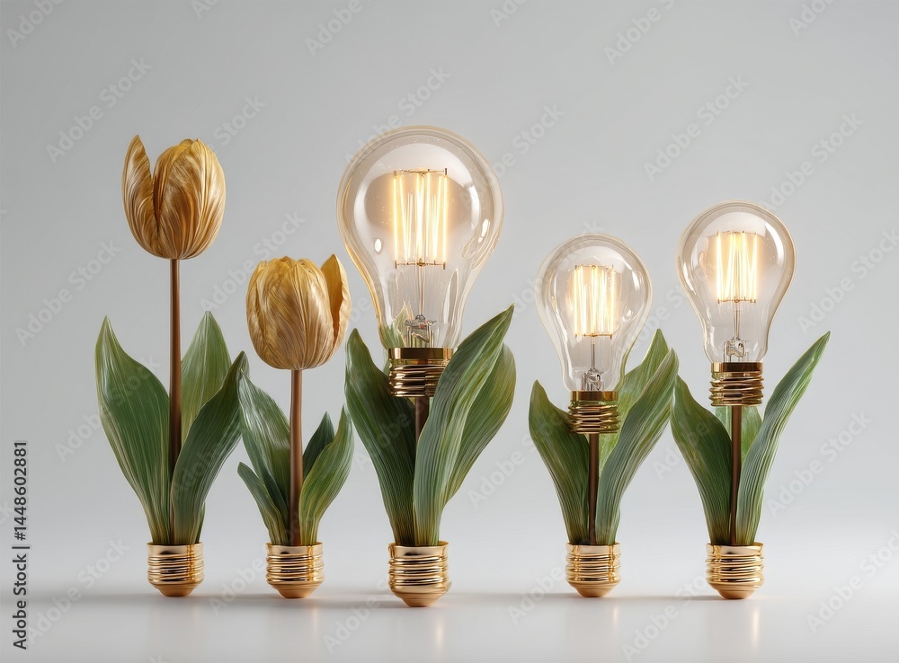 Aufkleber tulips and a lamp bulb are isolated on a white background with a clipping path