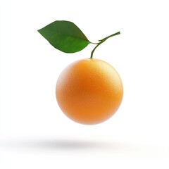 A Single Ripe Orange with a Green Leaf Isolated on a White Background: A Vibrant Image of Freshness and Health