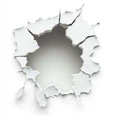 Fototapeta premium Abstract Hole in White Wall: Irregular Cracked Surface Texture, 3D Rendered Image
