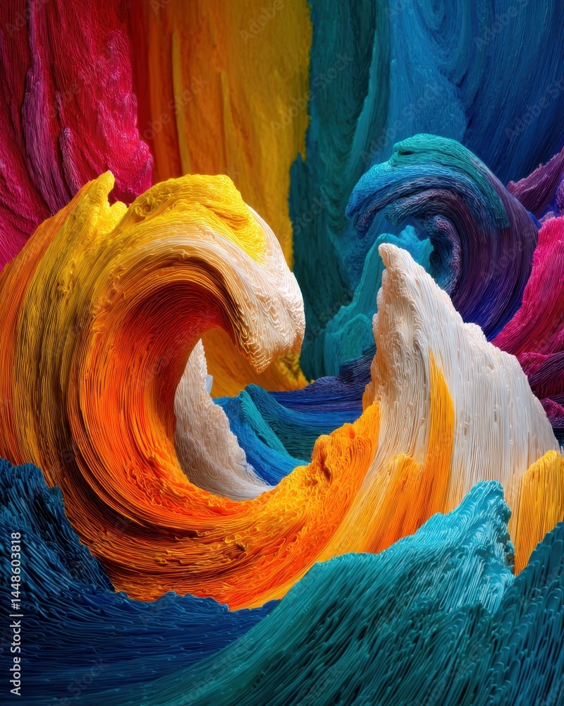 Poster vibrant abstract waves of color in a dynamic composition creating a sense of movement and energy wit