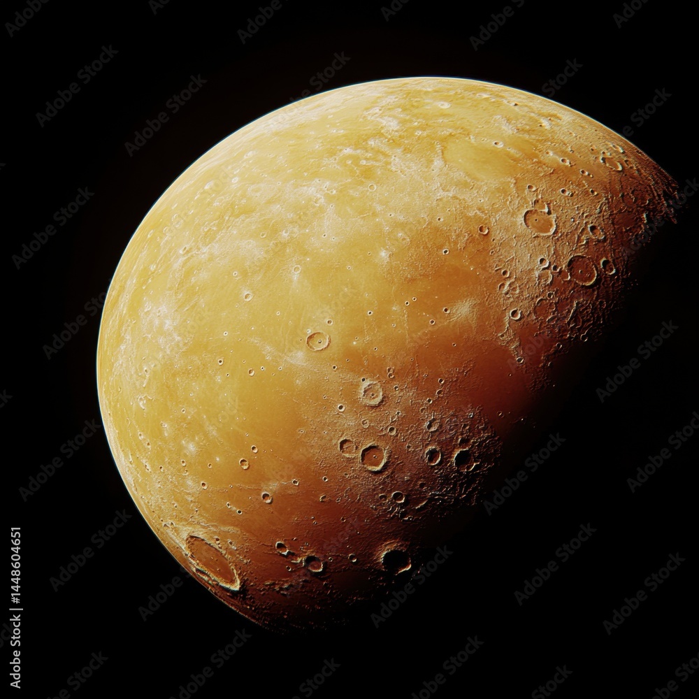 Poster captivating close up of the planet mars showcasing its craters and surface details in a stunning cos
