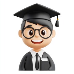 Smiling cartoon student in graduation attire.