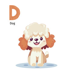 Letter D with cartoon  dog English alphabet cute character flat vector illustration,for the design of postcards, books, leaflets,poster, banners, birthday invitations. 