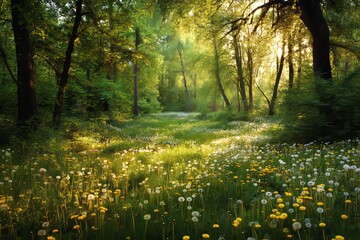 Obraz premium Springtime brings with it a picturesque landscape of greenery, comprising grass and trees