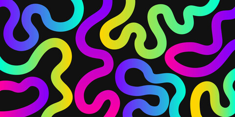 Colorful abstract banner with vibrant gradient wavy lines on black background. Modern, playful, and futuristic design for digital art, wallpapers, and creative projects. Vector illustration