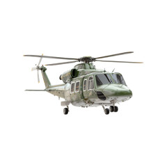 A military helicopter with a sleek design, featuring a green exterior and multiple rotor blades, ready for flight.