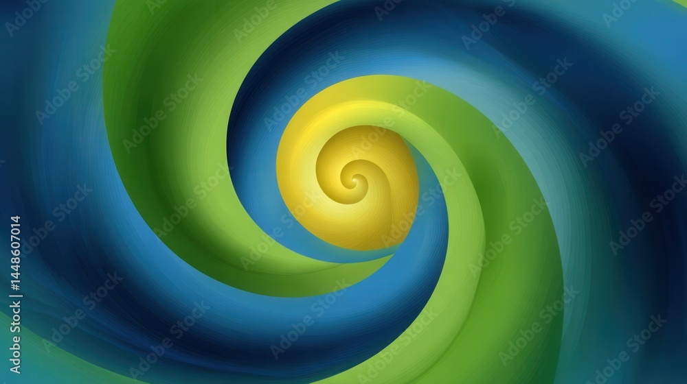 Poster abstract spiral of vibrant colors in a mesmerizing design with a central yellow core and swirling bl