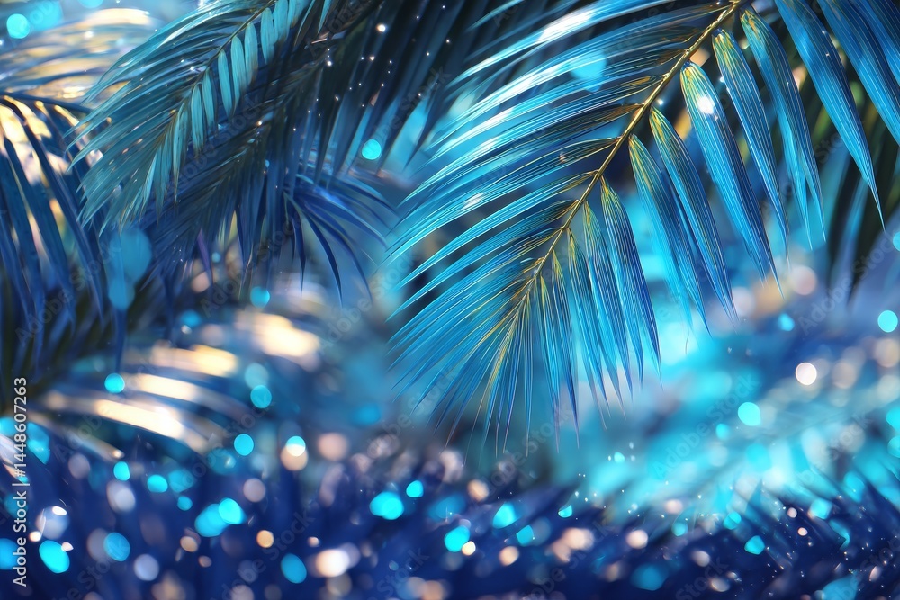 Aufkleber the background features an abstract texture of a green palm leaf in a tropical setting