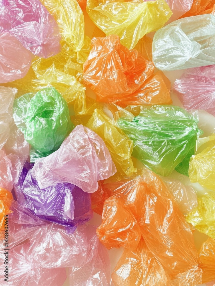 Aufkleber vibrant plastic bags in a colorful array creating a playful and abstract pattern showcasing a modern