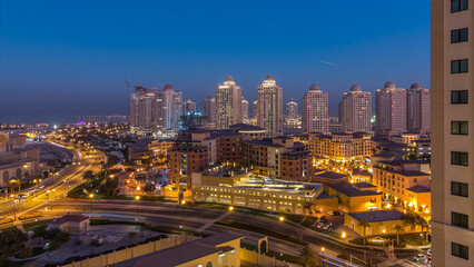 Evening at the Pearl-Qatar day to night timelapse from top.