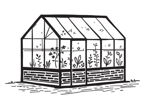 recommend clip art: Greenhouse line art icon simple flat design structure