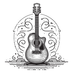 Acoustic Guitar in Detailed Line Art