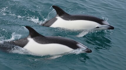 Fototapeta premium Two Dolphins Swimming in Open Ocean