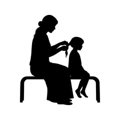 Tender Silhouette Moment: Mother Braiding Daughter's Hair on a Bench – A Quiet Outdoor Bonding of Love and Affection