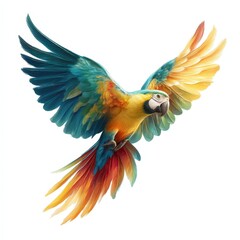 Fototapeta premium Vibrant Macaw in Flight A Stunning Colorful Parrot Soaring with Wings Spread Wide