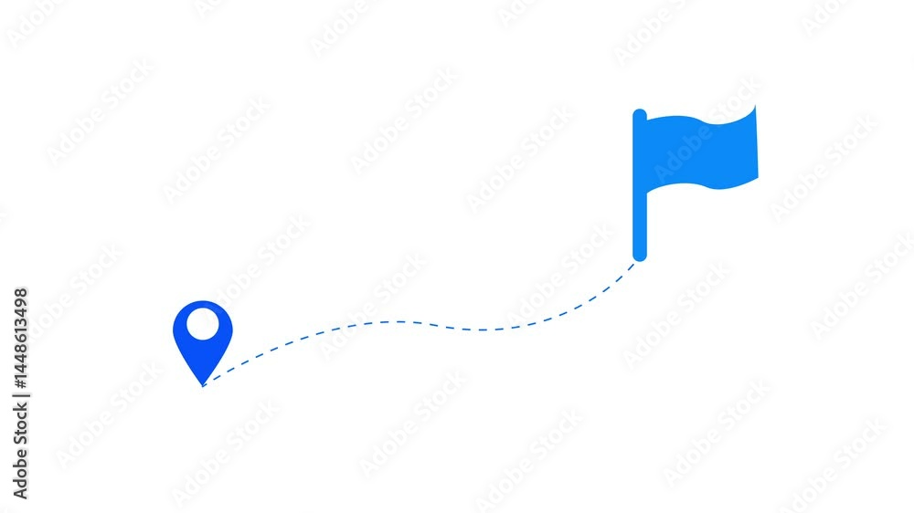 Poster neon path to goal route glowing with navigation pin and flag icon
