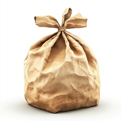 Obraz premium Rustic Brown Paper Sack with Tied, Vintage, and Isolated.