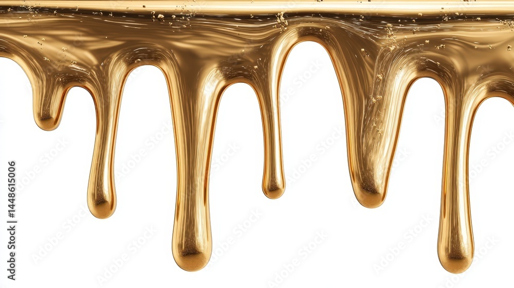 Poster golden liquid dripping down abstract background texture design element