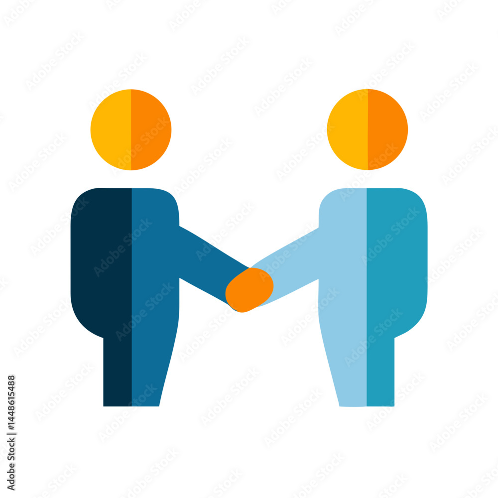 Poster two people shaking hands in a minimalistic style on a white background