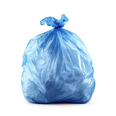 Full Blue Plastic Garbage Bag Isolated on White Background for Recycling and Waste Disposal Concepts