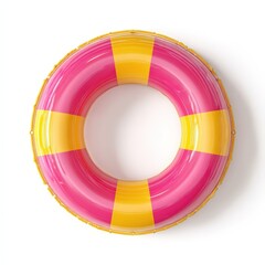 Fototapeta premium Pink and Yellow Inflatable Pool Ring Summer Fun Water Toy A Colorful Summertime Essential for Relaxation