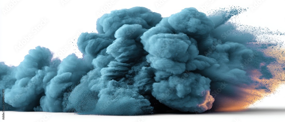 Poster ethereal teal powder explosion against a pristine white backdrop capturing dynamic movement and arti
