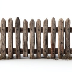 Rustic Weathered Wooden Fence Isolated on White Background Perfect for Rural Designs and Farm Themes