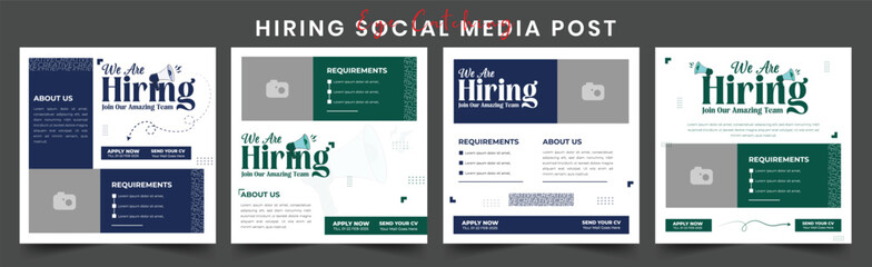 We Are Hiring Social Media Post Design Template for Corporate Job Recruitment Career Opportunity Editable Square Banner for Instagram Facebook LinkedIn and More for Business Hiring Campaigns.