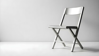stainless folding chair on white with copy space
