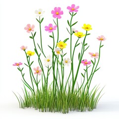 Vibrant Spring Meadow: A Delightful Cluster of Colorful Flowers Blooming in Lush Green Grass