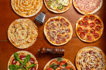pizza on a wooden table