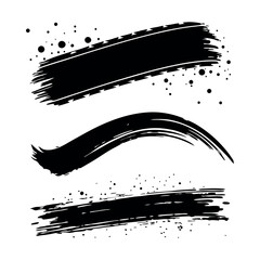 Set of black paint, ink brush strokes.