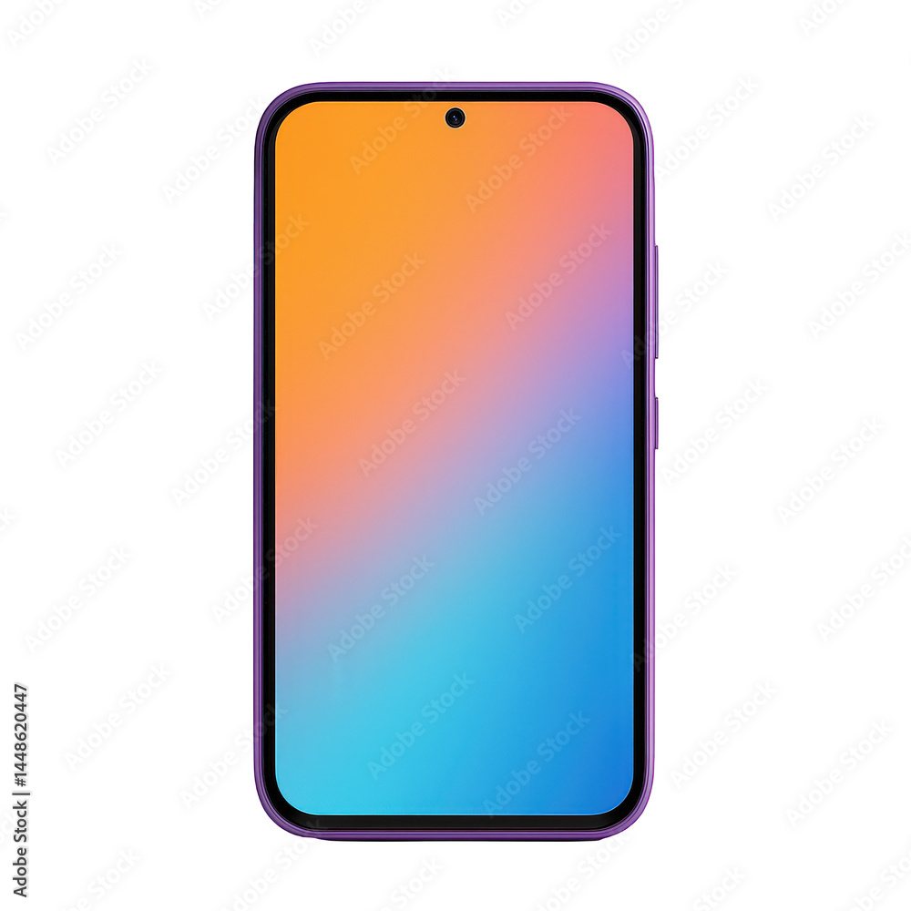 Poster digital display device a vibrant purple smartphone showcases a captivating screen with a dynamic col