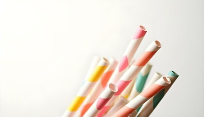 Fototapeta premium Colourful paper drinking straws on a white background
