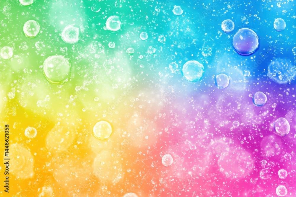 Poster vibrant rainbow gradient backdrop with water droplets creating a refreshing and sparkling effect per