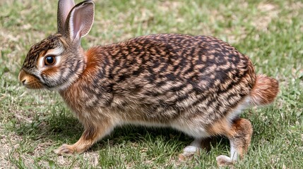 Fototapeta premium Cute Brown Rabbit in Green Grass Meadow