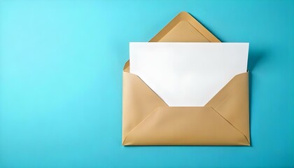 envelope with blank white card on blue background