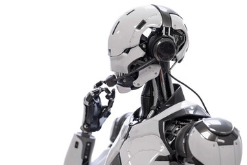 Intelligent AI robot using a headset for communication isolated on transparent background