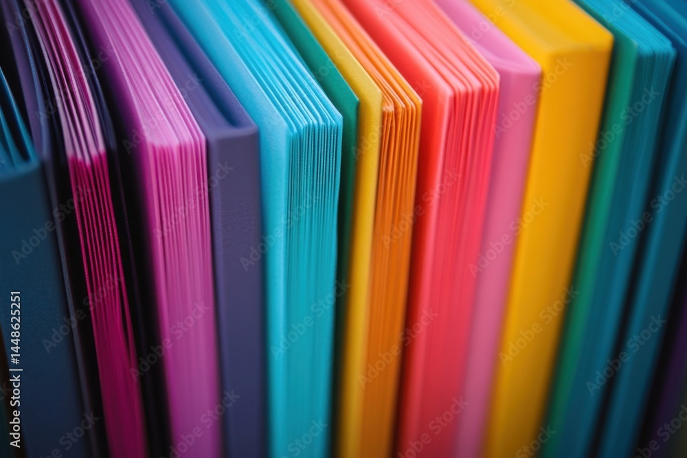 Poster colorful file folders arranged in a neat row showcasing vibrant organizational tools for office use,