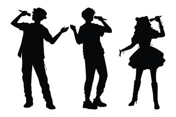 Trumpet Player Silhouette Set Musician Standing with Trumpet Black Vector on White Background